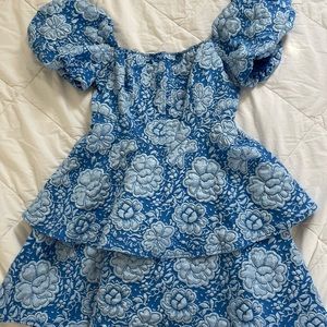 Floral blue mini dress with puffy sleeves